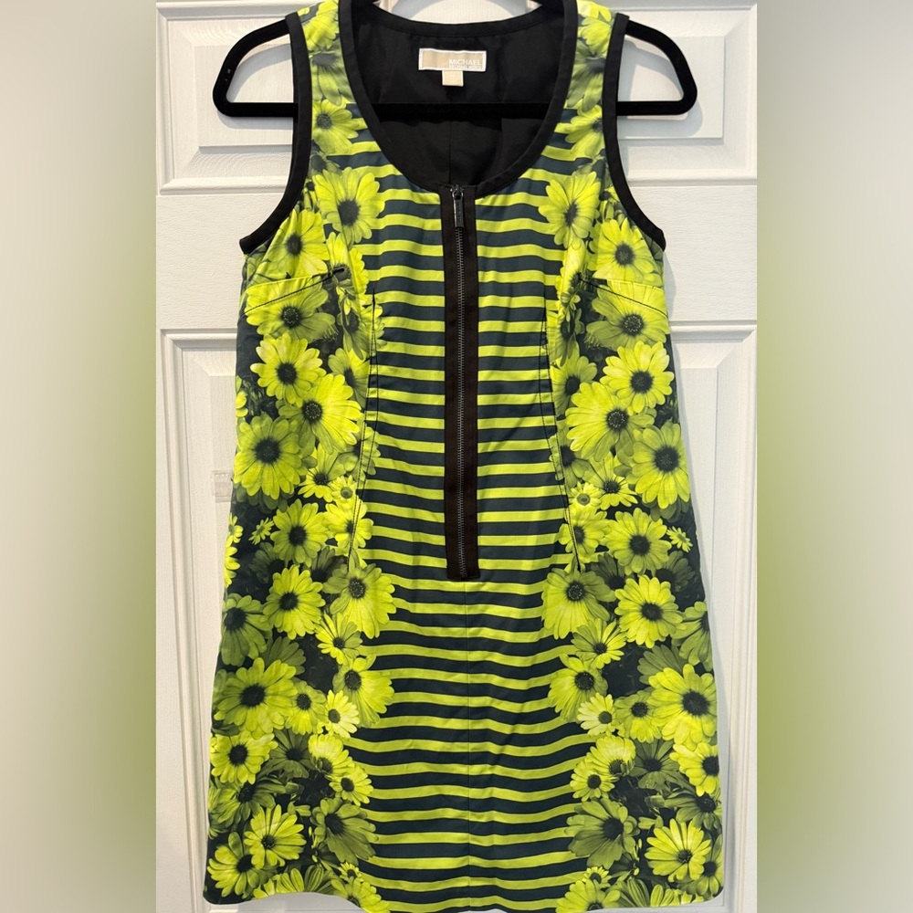 Michael Kors Yellow Floral and Black Striped Dress